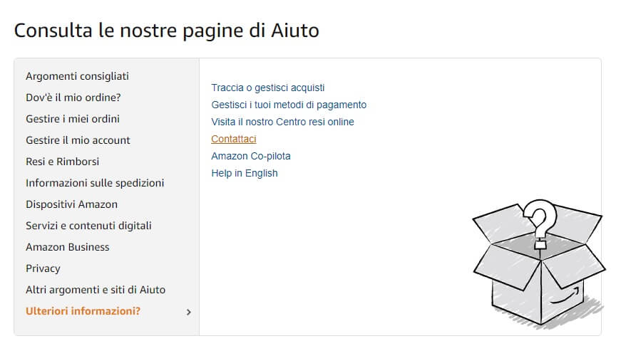 Come contattare l'assistenza Amazon attraverso il loro sito web