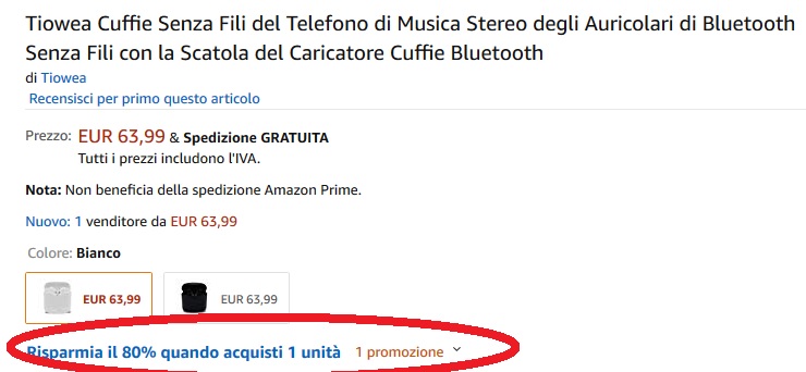 Cuffie Tiowea, sconto dell'80% su Amazon